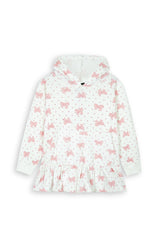 Girls Bows and Mini-Heart Print Frill Hemline Hoodie - 100% Cotton Terry